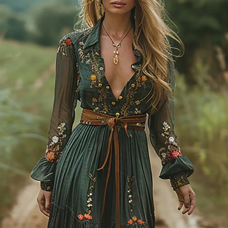 Eleanor | Damen Blumen Maxikleid mit langen Ärmeln