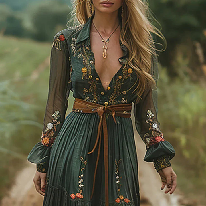 Eleanor | Damen Blumen Maxikleid mit langen Ärmeln