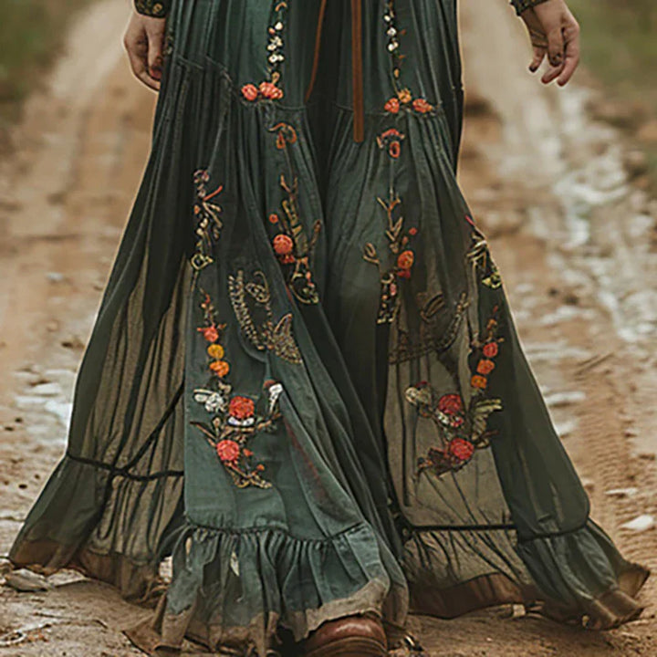 Eleanor | Damen Blumen Maxikleid mit langen Ärmeln