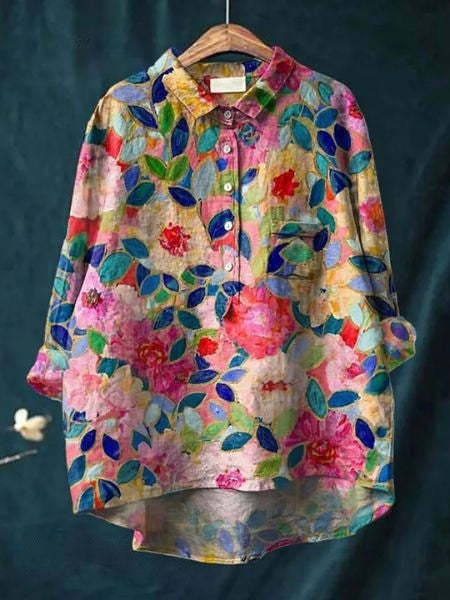 Bella | Dames Bloemen Knoop Voorkant Zak Blouse