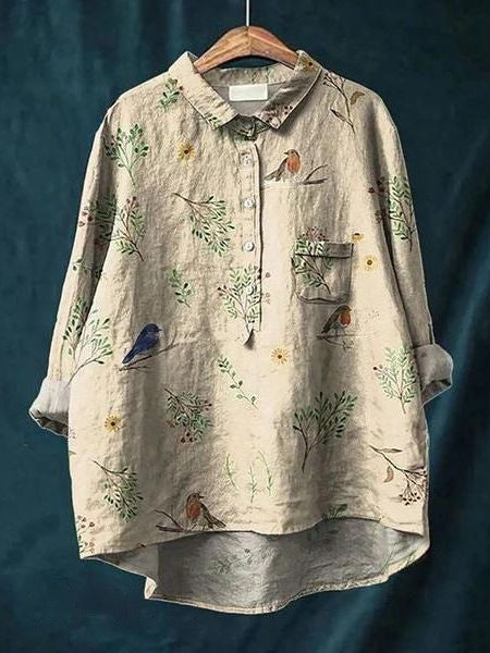 Bella | Dames Bloemen Knoop Voorkant Zak Blouse