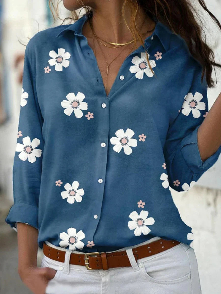 Madelyn | Dames Bloemen Knoop-omhoog Lange Mouw Shirt Top