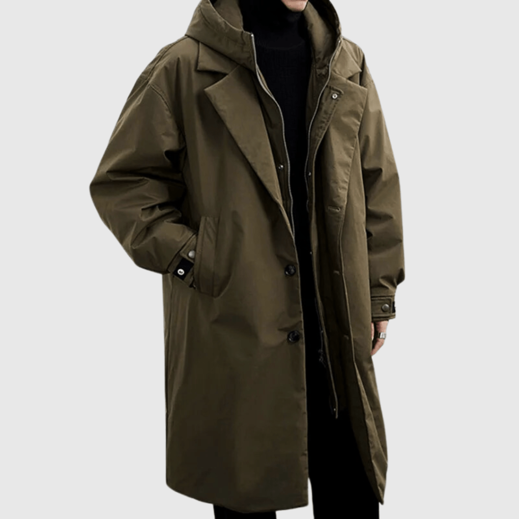 Emerson | Herren Oversized Kapuzen-Langer Trenchcoat