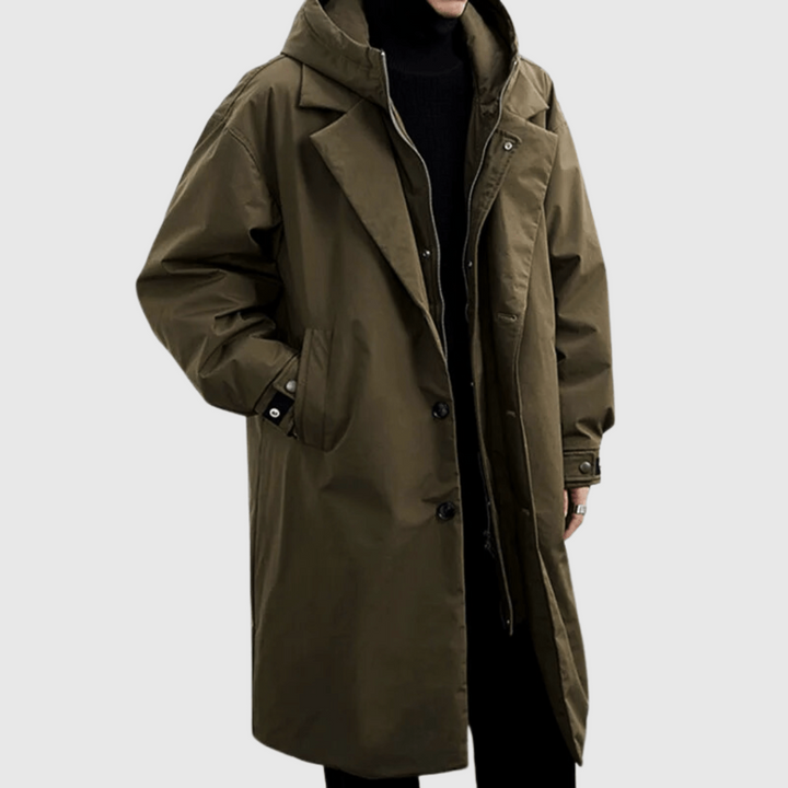 Emerson | Herren Oversized Kapuzen-Langer Trenchcoat