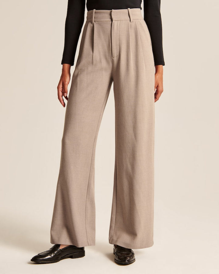 Elegante Wide-Leg Broek in Beige – Minimalistische Stijl voor Elke Gelegenheid