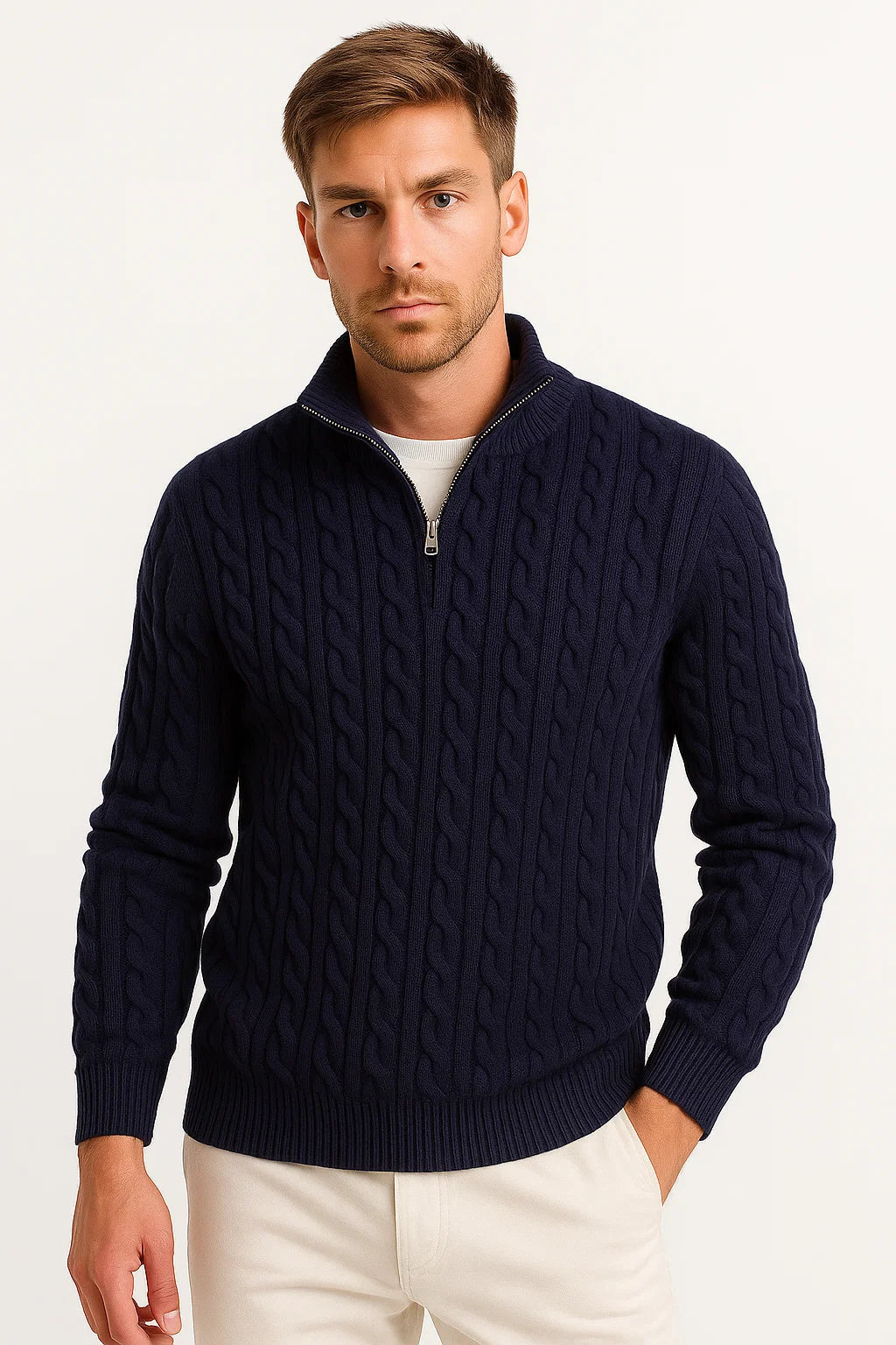 Stephen | Herren Frühlings-Kabelstrickpullover mit Reißverschluss