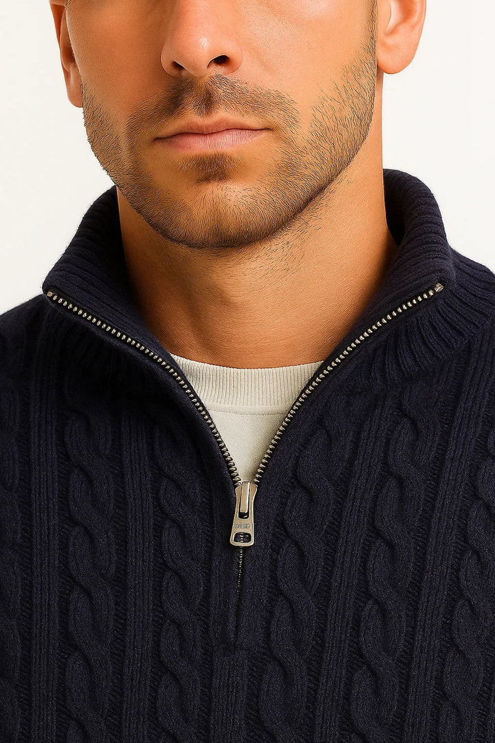 Stephen | Herren Frühlings-Kabelstrickpullover mit Reißverschluss