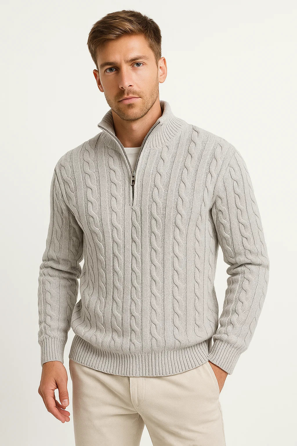 Stephen | Herren Frühlings-Kabelstrickpullover mit Reißverschluss