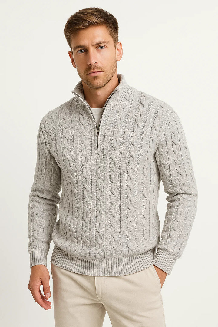 Stephen | Herren Frühlings-Kabelstrickpullover mit Reißverschluss