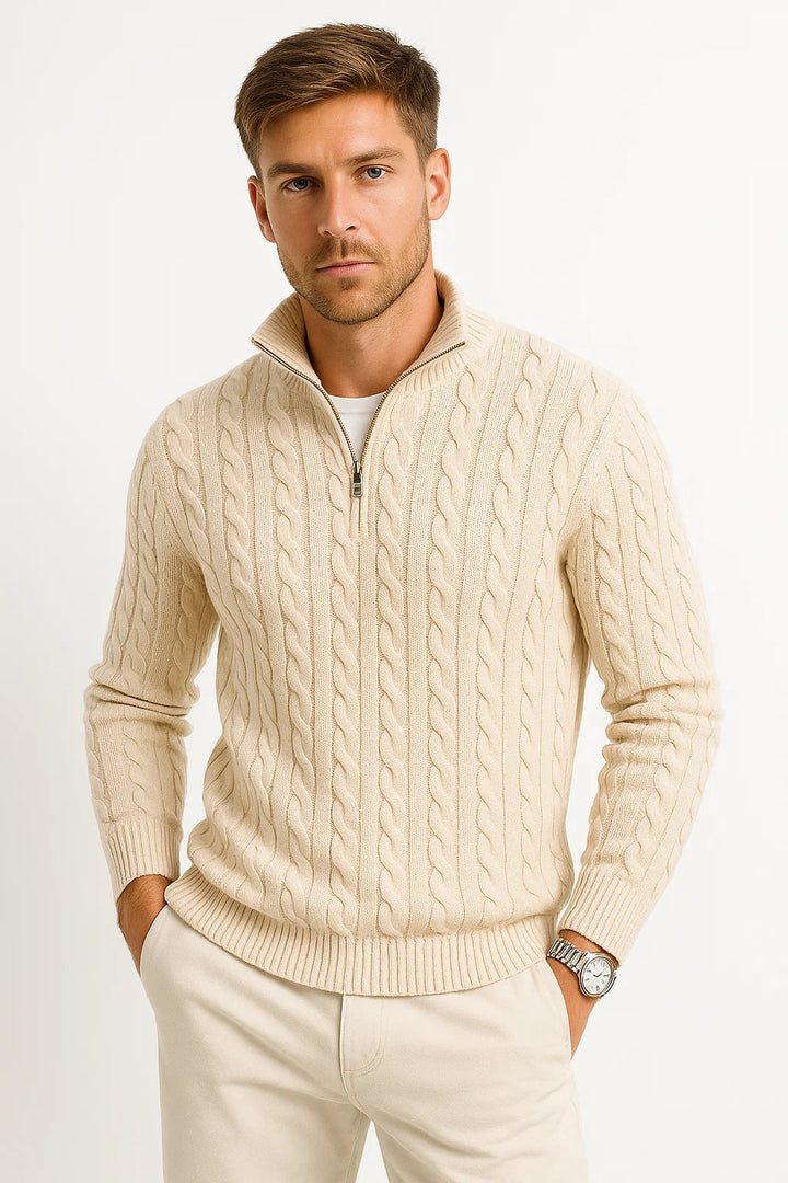 Stephen | Herren Frühlings-Kabelstrickpullover mit Reißverschluss