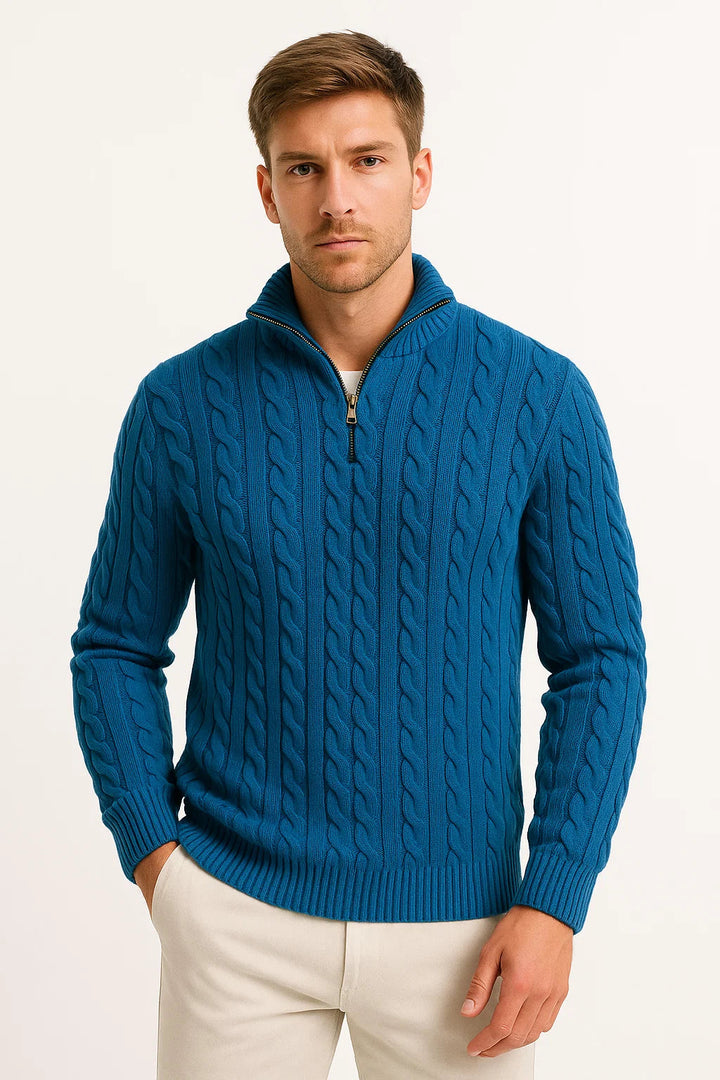 Stephen | Herren Frühlings-Kabelstrickpullover mit Reißverschluss
