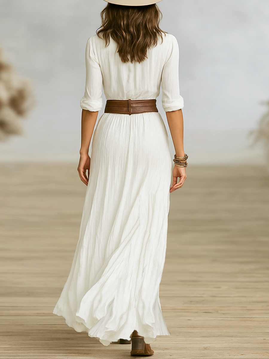 Mariah | Damen Boho Maxikleid mit Knopfleiste vorne