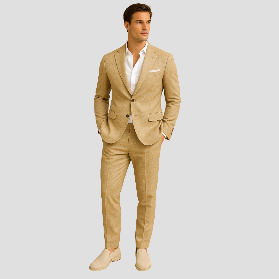 Jonah | Herren Slim Fit hellbeiges Casual Hochzeitsanzug