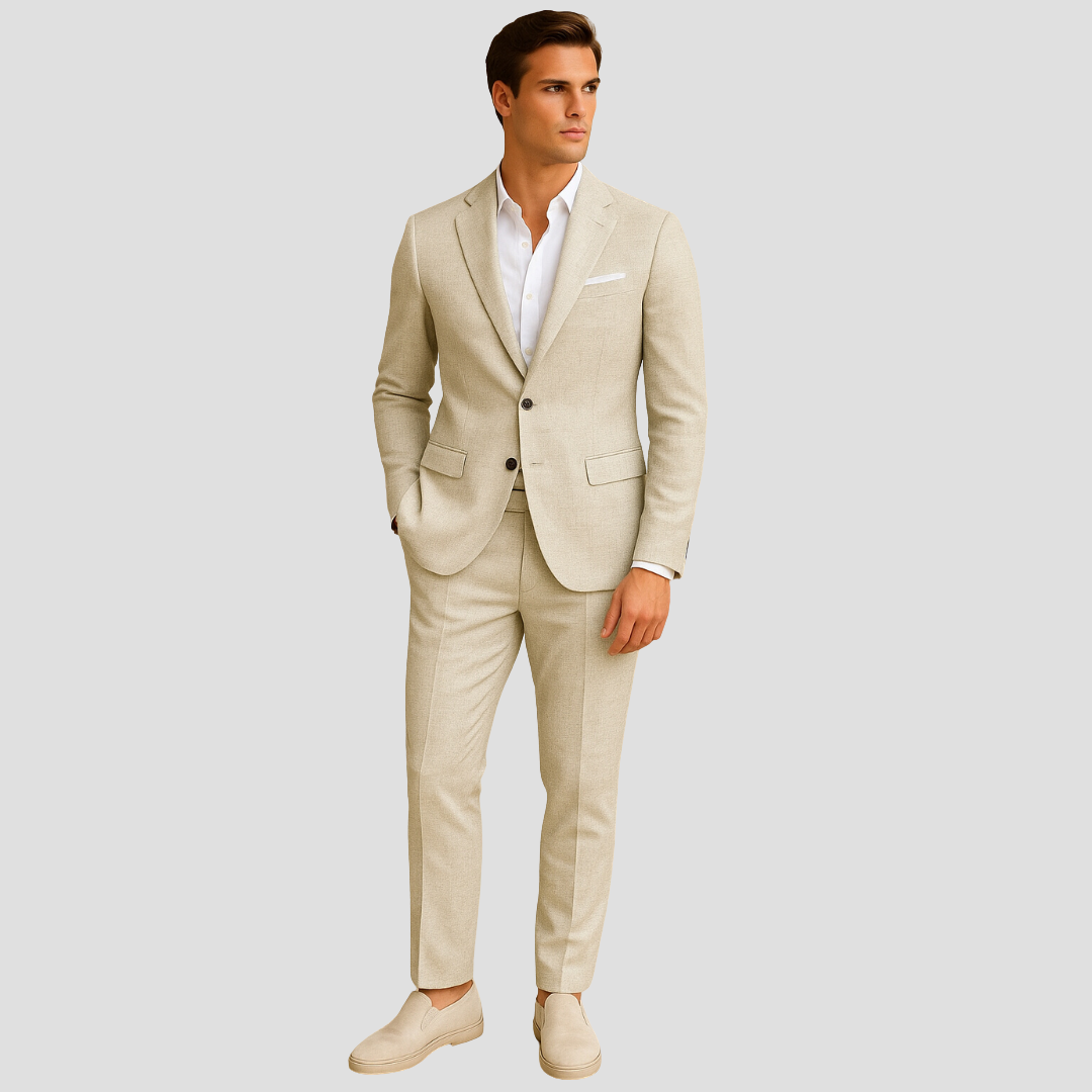 Jonah | Herren Slim Fit hellbeiges Casual Hochzeitsanzug