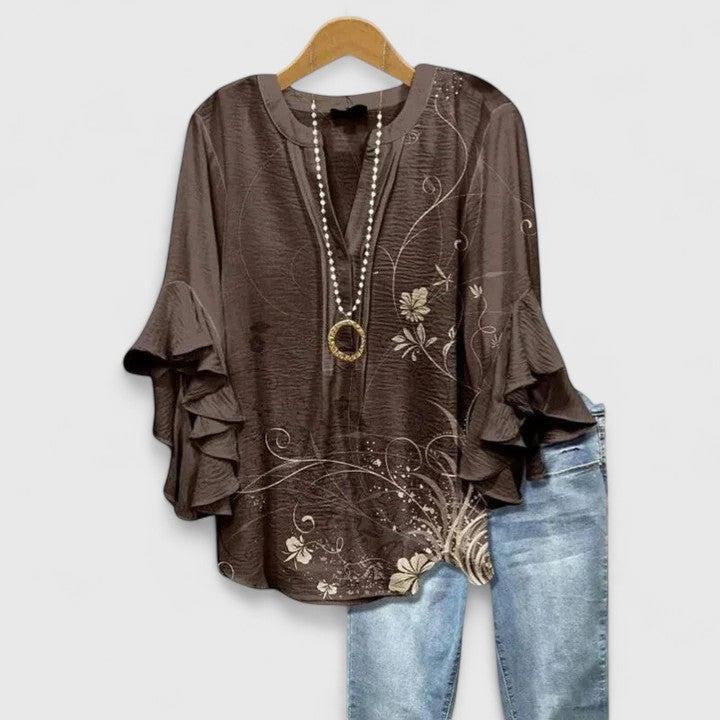 Phoebe | Dames Bloemen Ruffle Mouwen Casual Top