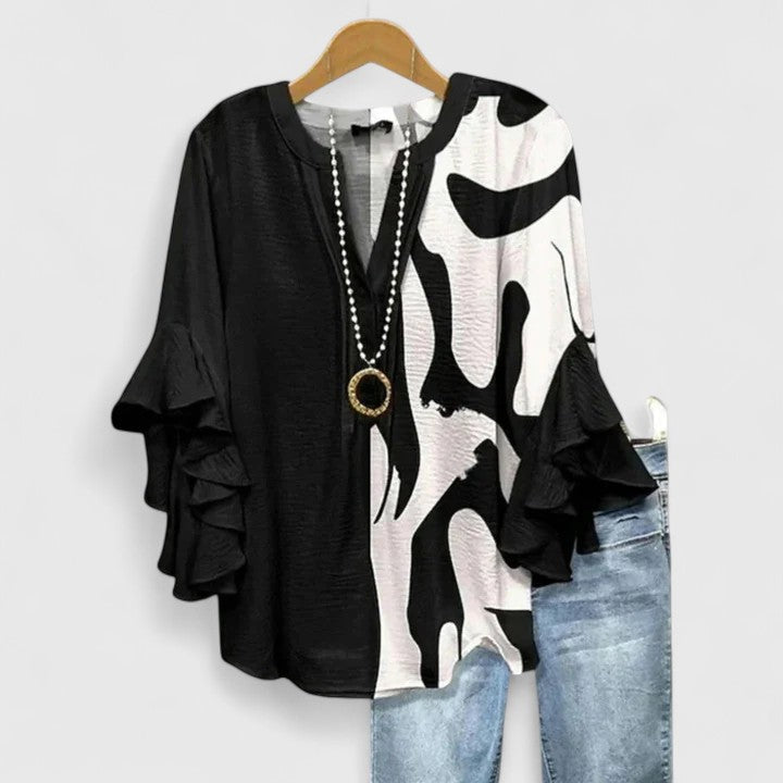 Phoebe | Dames Bloemen Ruffle Mouwen Casual Top