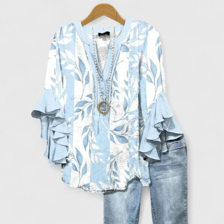 Phoebe | Dames Bloemen Ruffle Mouwen Casual Top