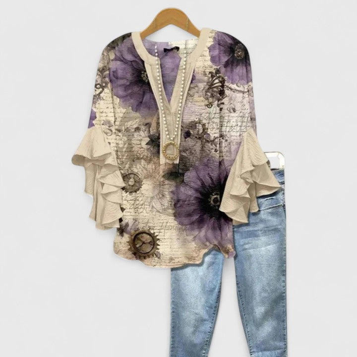 Phoebe | Dames Bloemen Ruffle Mouwen Casual Top