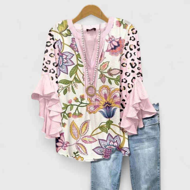 Phoebe | Dames Bloemen Ruffle Mouwen Casual Top