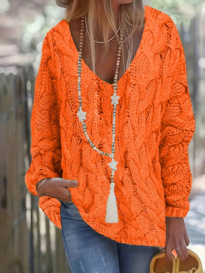 Carlijn™  Kabelgebreide oversized trui met V-hals