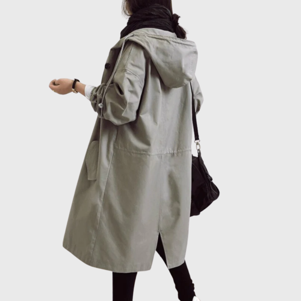 Mary | Damen Lässige Kapuzenjacke mit Knopfleiste und langem Schnitt