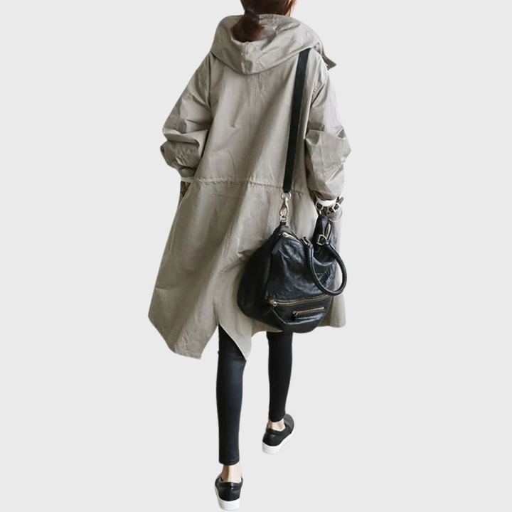 Mary | Damen Lässige Kapuzenjacke mit Knopfleiste und langem Schnitt