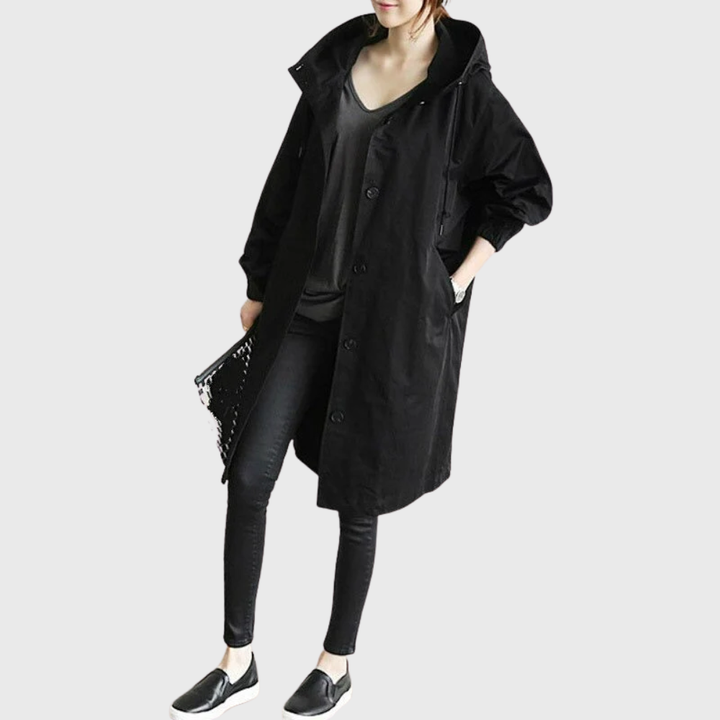 Mary | Damen Lässige Kapuzenjacke mit Knopfleiste und langem Schnitt