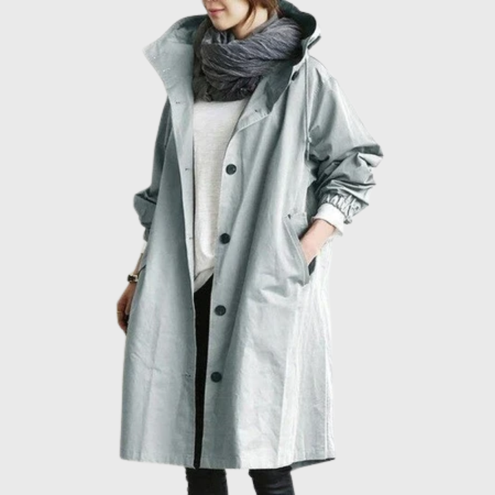 Mary | Damen Lässige Kapuzenjacke mit Knopfleiste und langem Schnitt