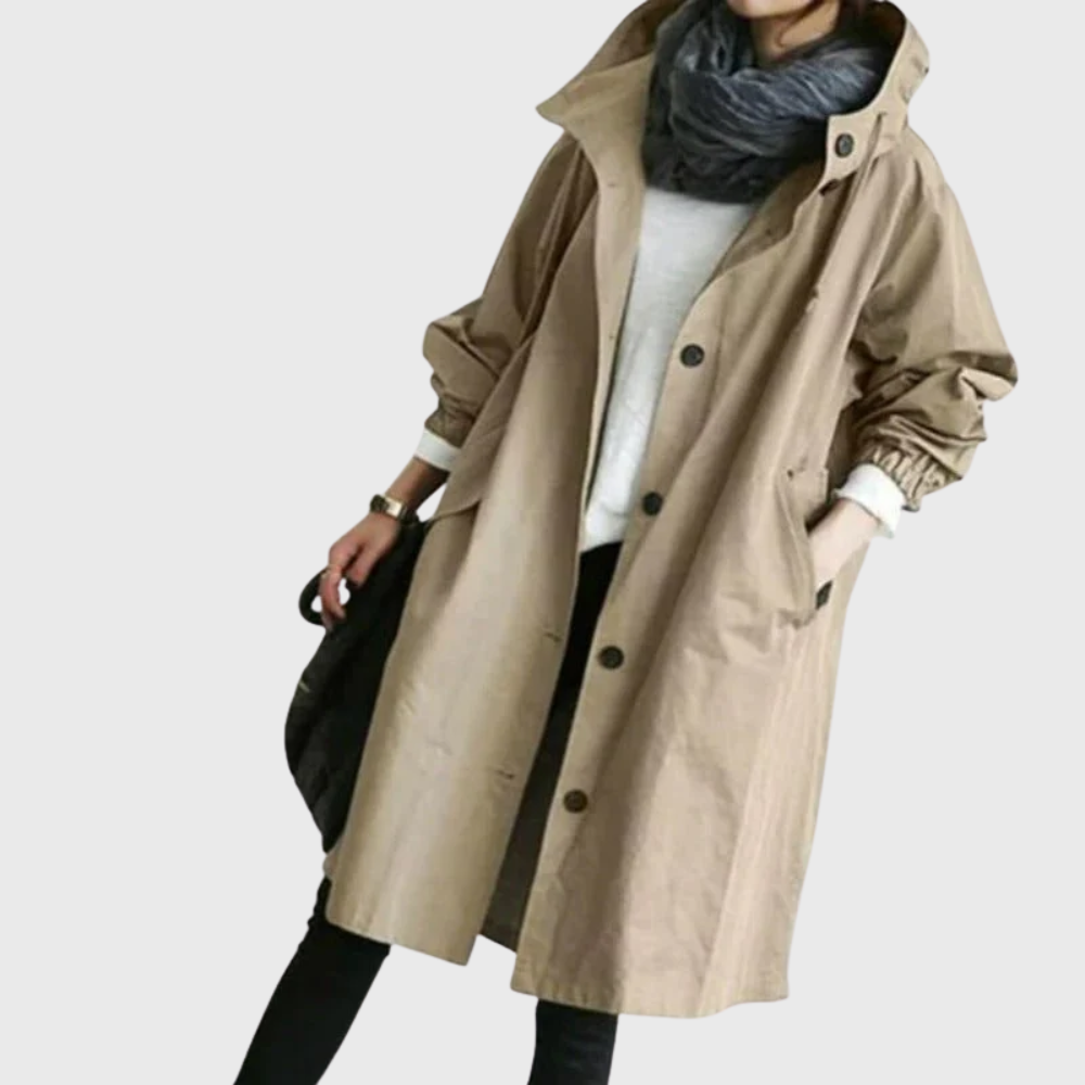 Mary | Damen Lässige Kapuzenjacke mit Knopfleiste und langem Schnitt