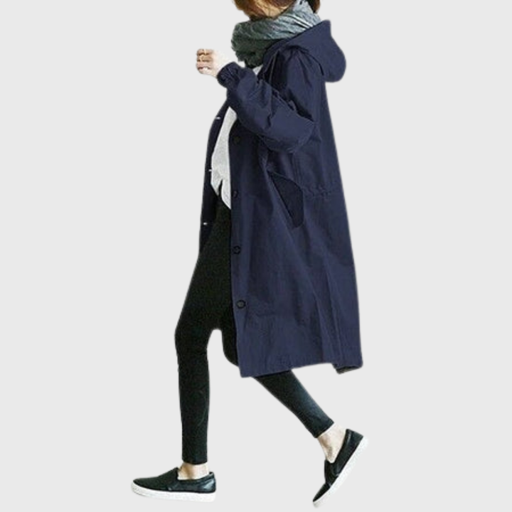 Mary | Damen Lässige Kapuzenjacke mit Knopfleiste und langem Schnitt