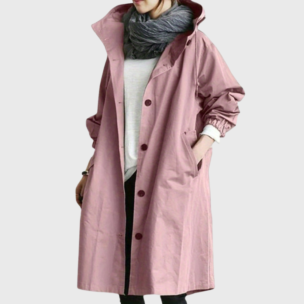 Mary | Damen Lässige Kapuzenjacke mit Knopfleiste und langem Schnitt