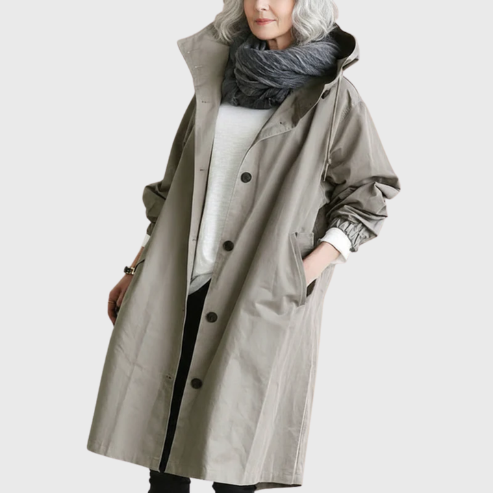 Mary | Damen Lässige Kapuzenjacke mit Knopfleiste und langem Schnitt
