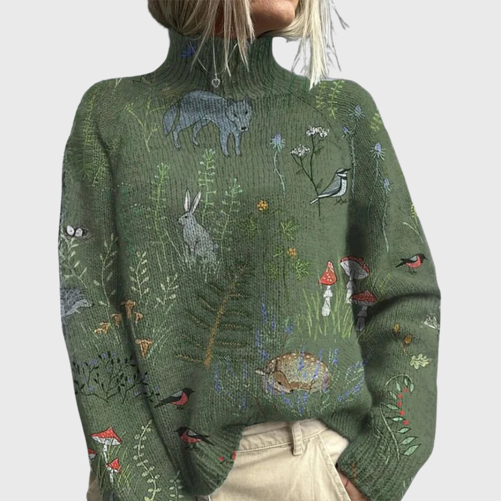 Avery | Damen Waldmuster Rollkragen Gemütlicher Pullover