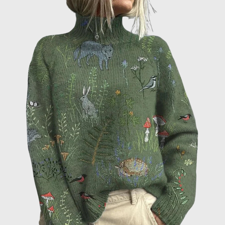 Avery | Damen Waldmuster Rollkragen Gemütlicher Pullover