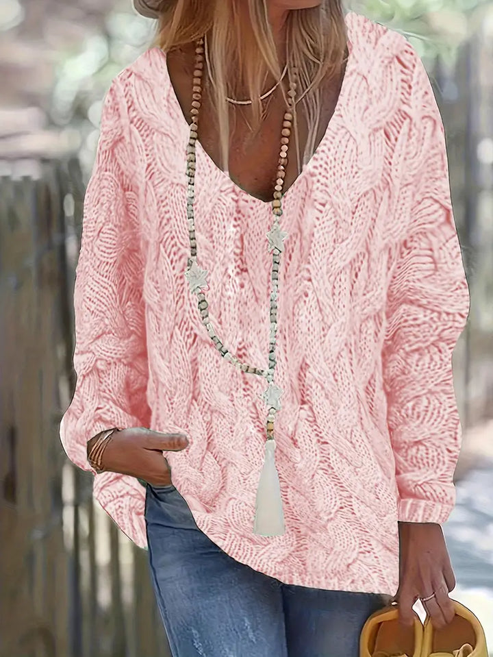 Carlijn™  Kabelgebreide oversized trui met V-hals
