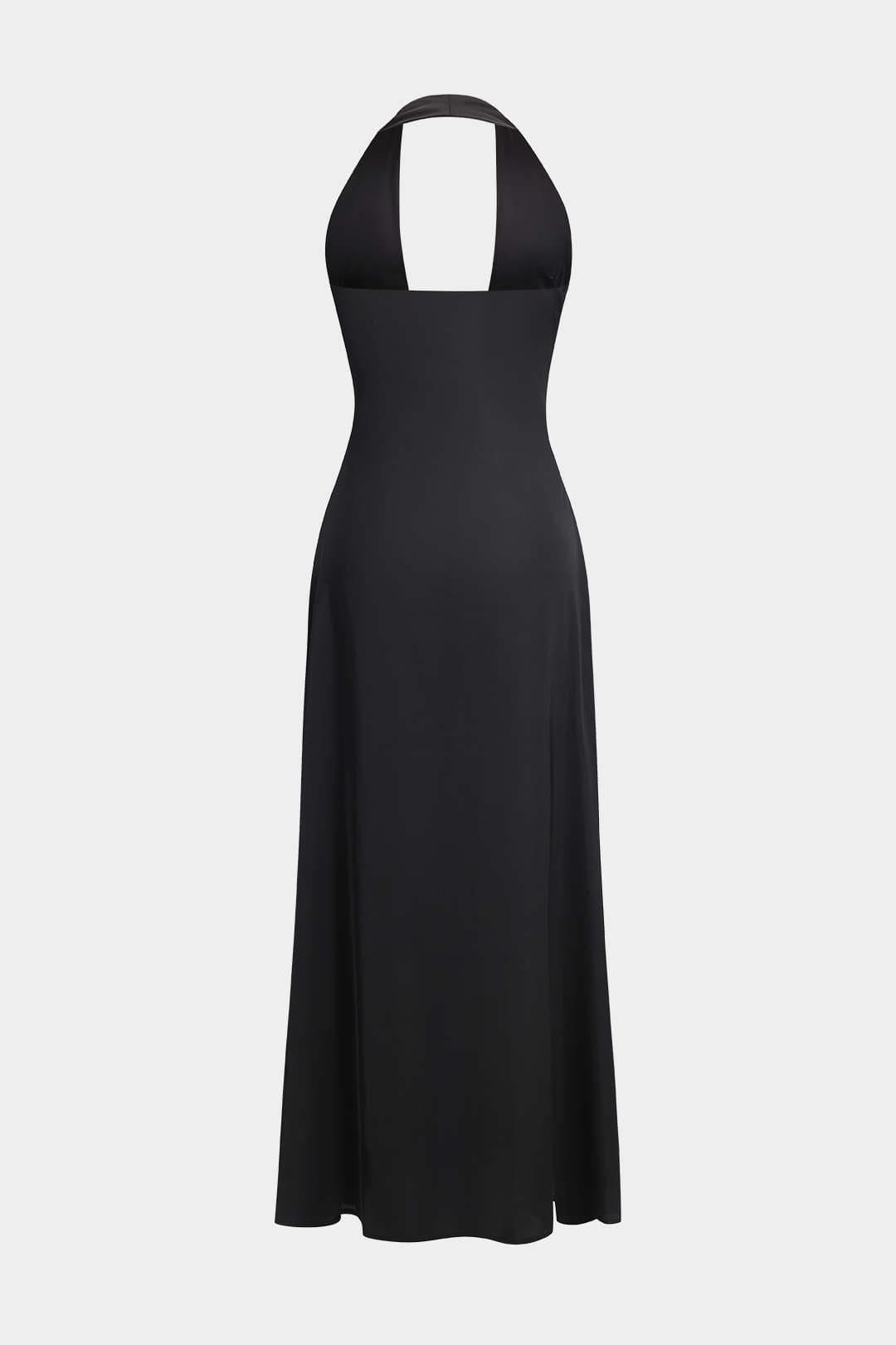 Amelia | Schwarzes elegantes Neckholder-Maxikleid – Zeitlose Abend-Eleganz