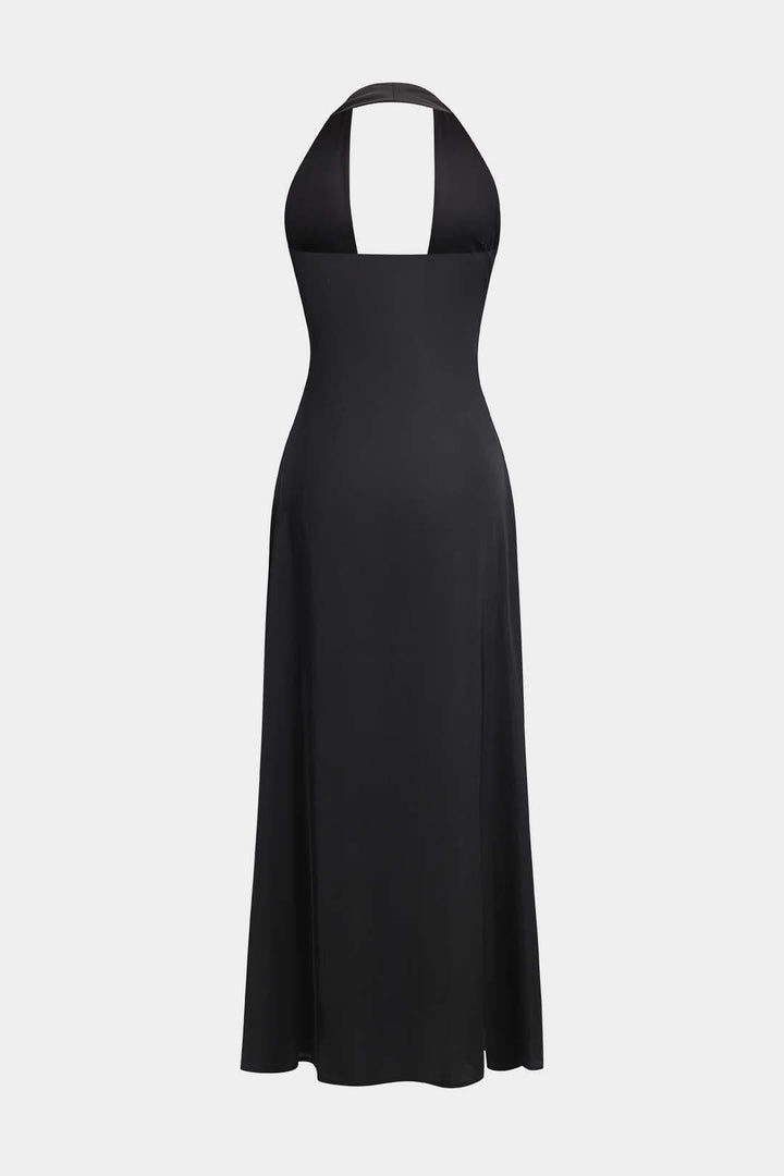 Amelia | Schwarzes elegantes Neckholder-Maxikleid – Zeitlose Abend-Eleganz