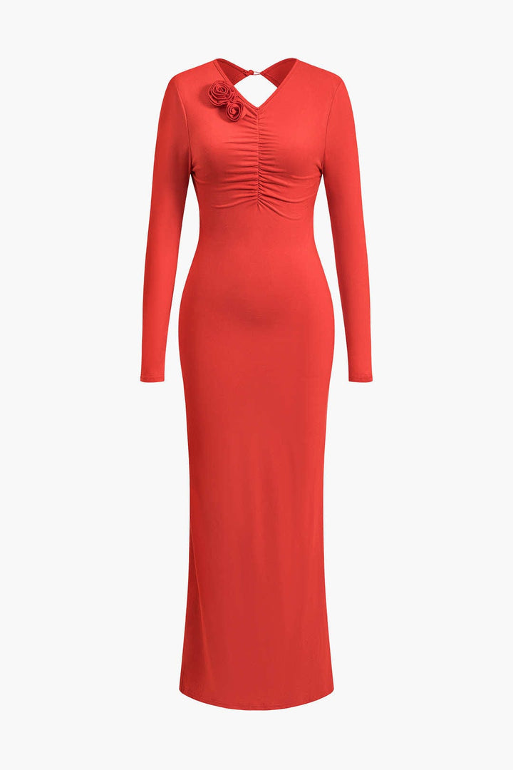 Clothilde | Elegante rugloze maxi-jurk met bloemen detail