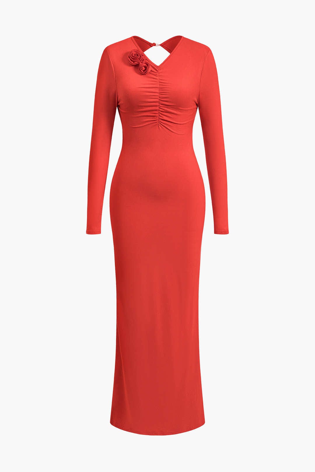 Clothilde | Elegante rugloze lange maxi-jurk met bloemdetaillering