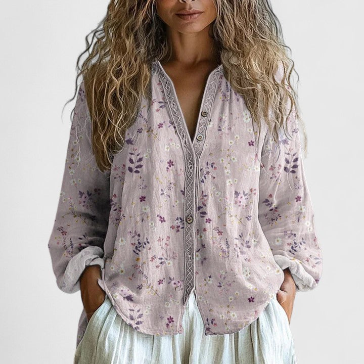 Bella | Damen Bedrucktes Top mit Knopfleiste vorne