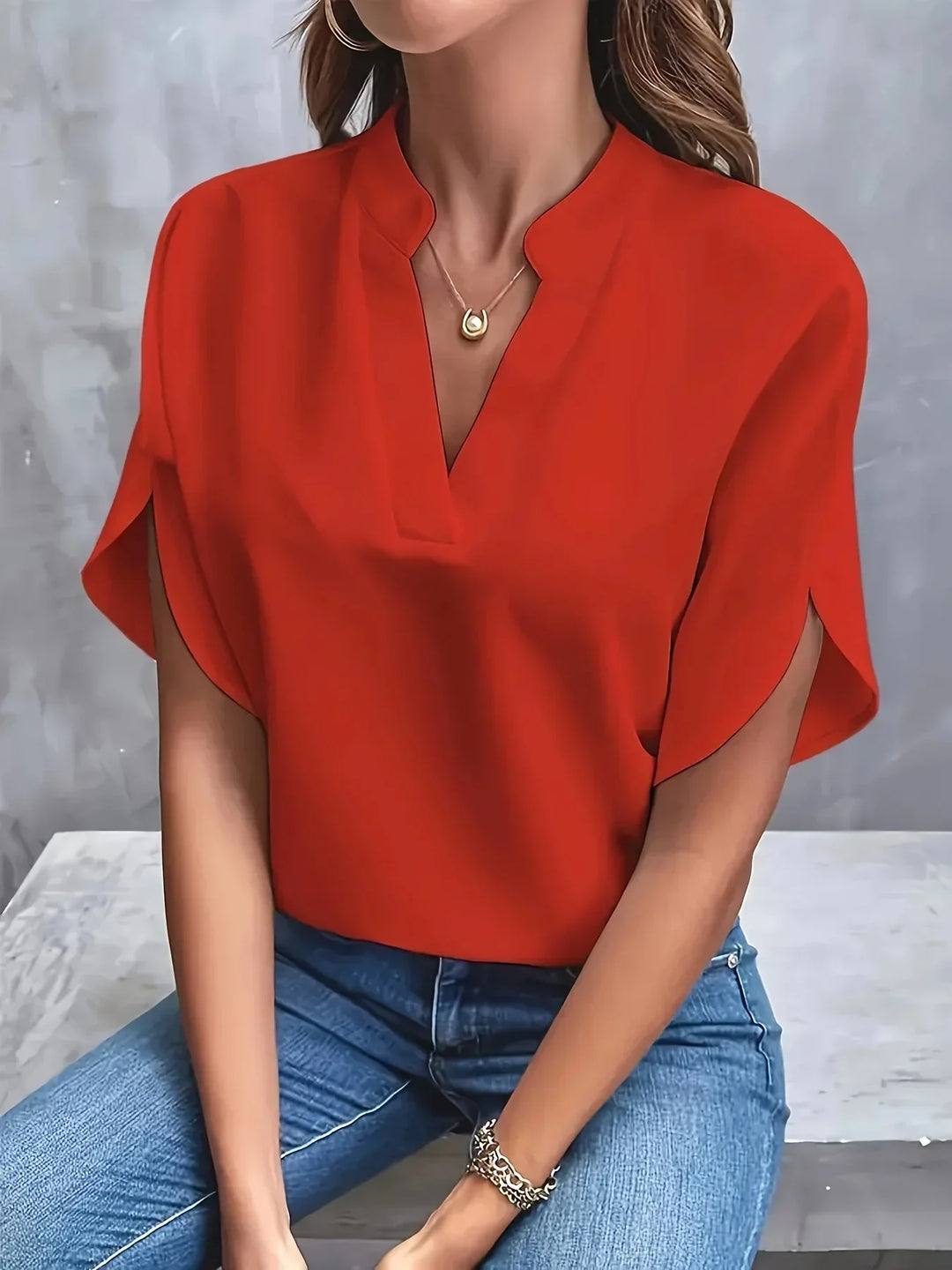 Scarlett | Dames Elegante Gespleten Mouw V-Hals Blouse