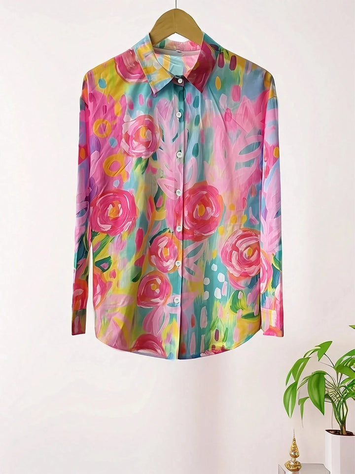 Alicia | Damen Bunte Blumen Bluse mit Knopfleiste vorne