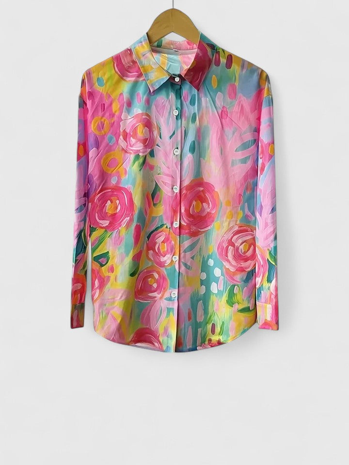 Kylie | Dames Kleurrijk Bloemen Knoop Shirt
