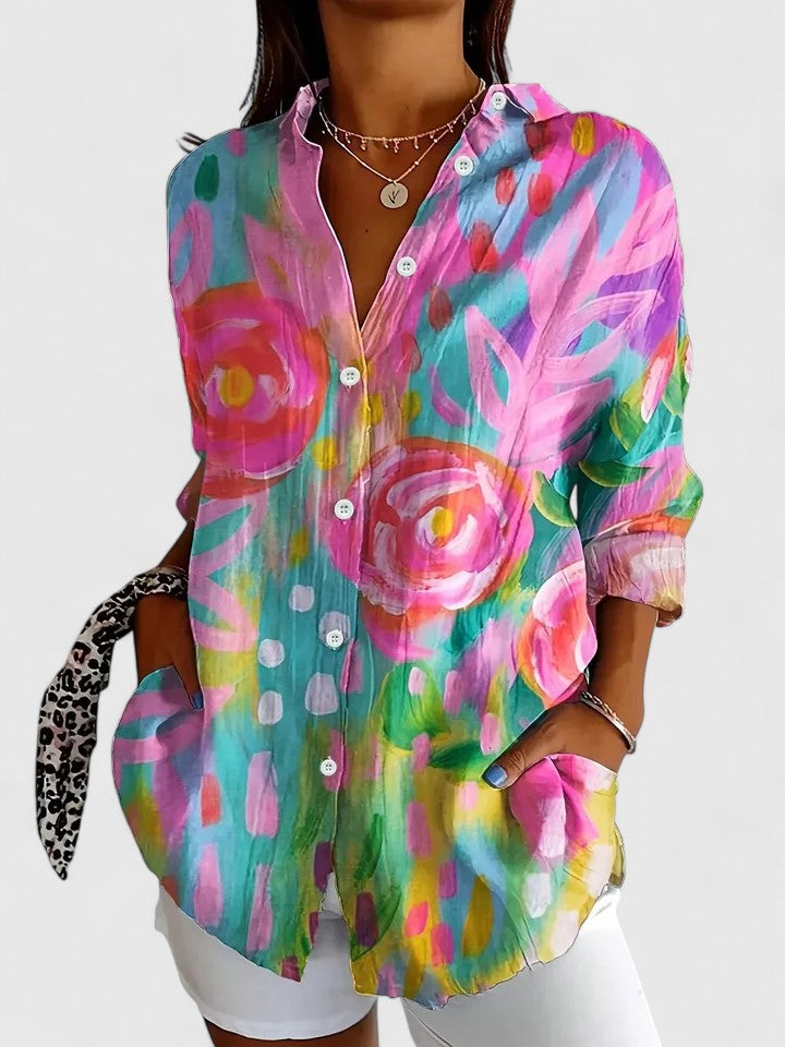 Kylie | Dames Kleurrijk Bloemen Knoop Shirt