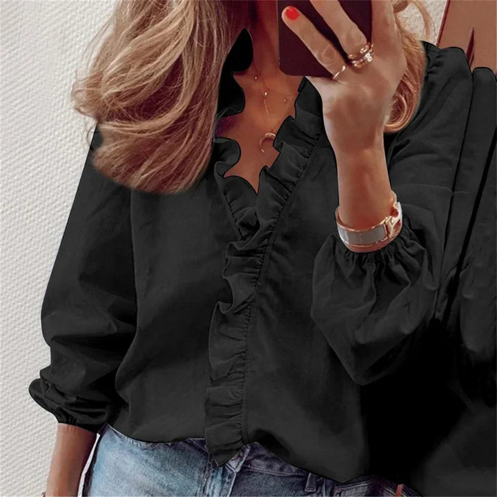Nova | Dames Elegante Ruches Afwerking Wikkel Blouse