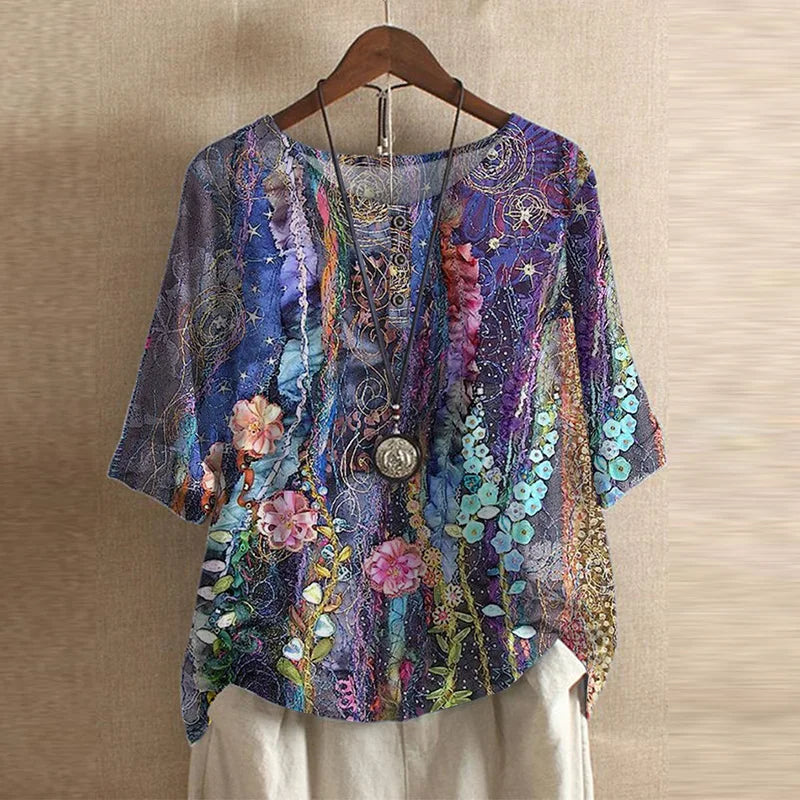 Ruby | Damen Blumenprint Rundhals Top