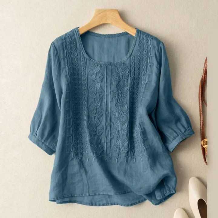 Abigail | Damen Bestickte Bluse mit Rundhalsausschnitt