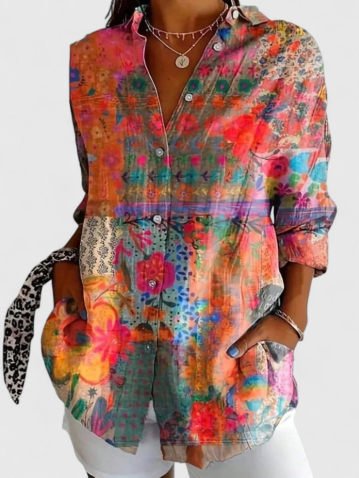 Kylie | Dames Kleurrijk Bloemen Knoop Shirt