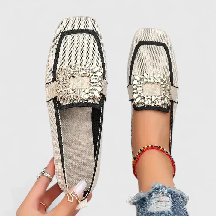 Madeline | Dames Kristallen Gesp Instap Loafers