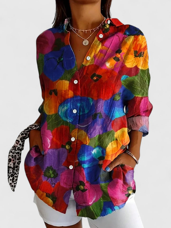 Kylie | Dames Kleurrijk Bloemen Knoop Shirt